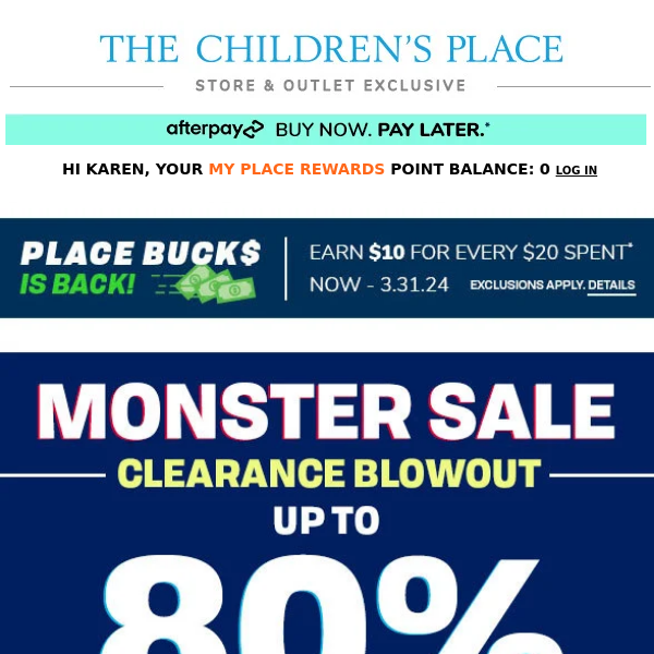 IN STORES ONLY! Up to 80% off ALL CLEARANCE blowout!