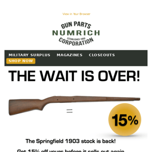 We Found It - the Springfield 1903 Stock is Back! Act Now.