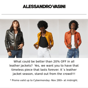 Enjoy 20% off in all leather jackets…