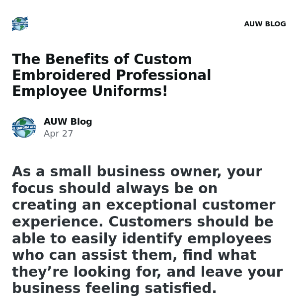 [New post] The Benefits of Custom Embroidered Professional Employee Uniforms! 