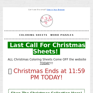 ⏰  Last Chance 4 Christmas Sheets!
