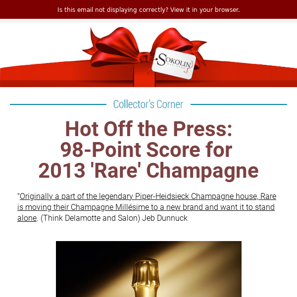 Hot Off the Press: 98-Point Score for 2013 'Rare' Champagne