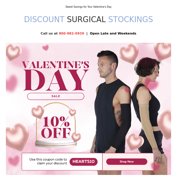 Early Valentines Day Sale. 10% OFF.  Check out the Medical Compression Sleeves for Every Need