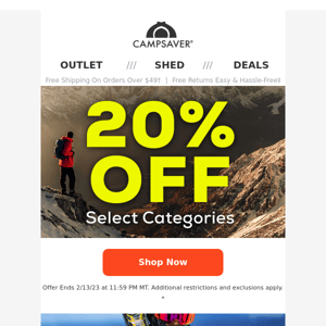 20% OFF Select Categories!