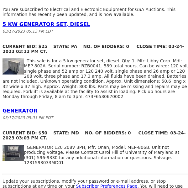 GSA Auctions Electrical and Electronic Equipment Update