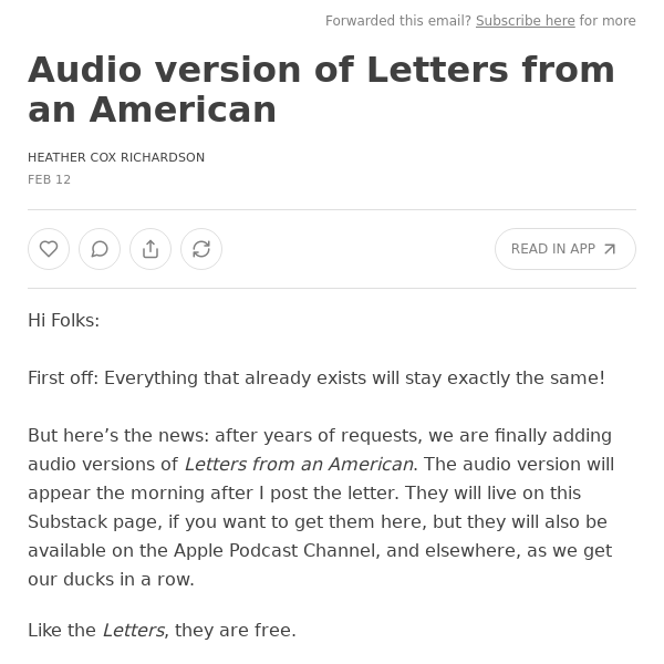 Audio version of Letters from an American