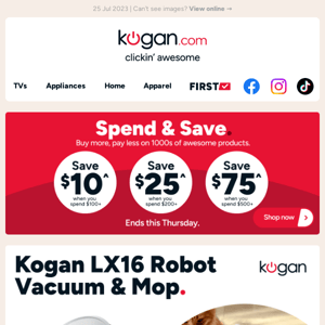 Save $305 on this Kogan SmarterHome™ Robot Vacuum Cleaner & Mop! Hurry, offer ends Thursday