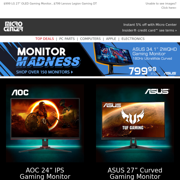 $129 AOC 24" Gaming Monitor! $159 ASUS 27" Curved Gaming Monitor