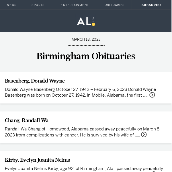 Birmingham obituaries for March 18, 2023