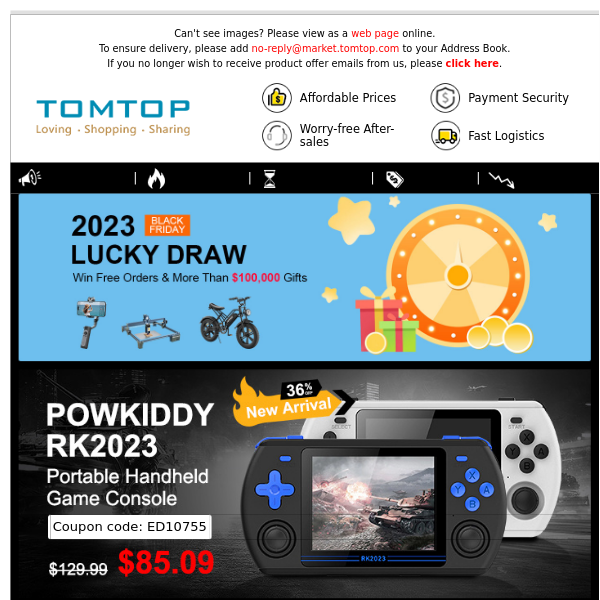 2023 Black Friday Lucky Draw At Tomtop: Win Exciting Prizes😍