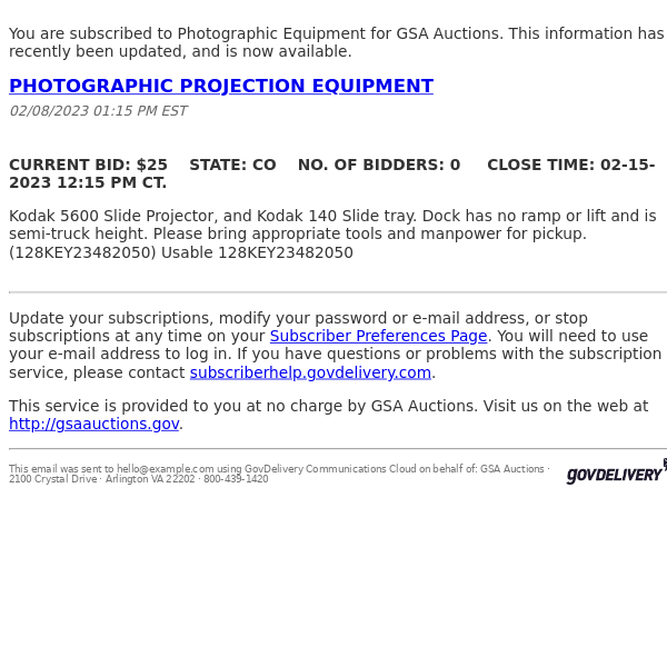 GSA Auctions Photographic Equipment Update