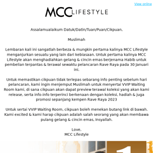 🎉 1 Hari lagi bagi pelancaran koleksi Rave Raya MCC Lifestyle.