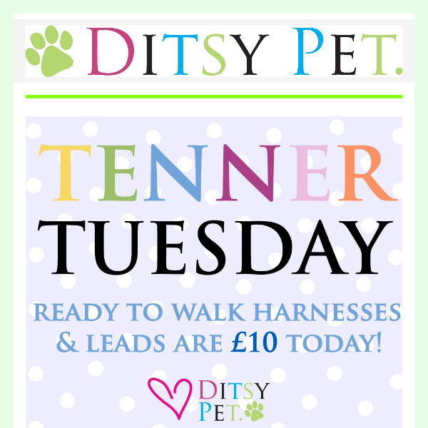 ⏰ TENNER TUESDAY | Ends TONIGHT! Ready To Walk Harnesses & Leads £10!