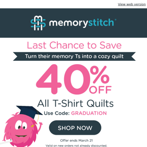 Wrap Your Grad in Memories: 40% Off Custom T-Shirt Quilts 🎁