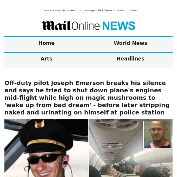 Off-duty pilot Joseph Emerson breaks his silence and says he tried to shut down plane's engines mid-flight while high on magic mushrooms to 'wake up from bad dream' - before later stripping naked and urinating on himself at police station