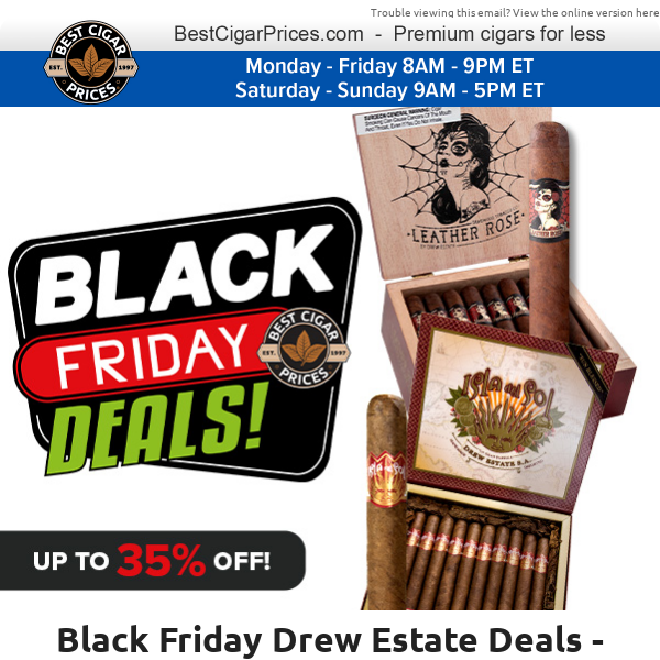 ⚫ Black Friday Deals - Up To 35% Off Select Drew Estate Boxes ⚫