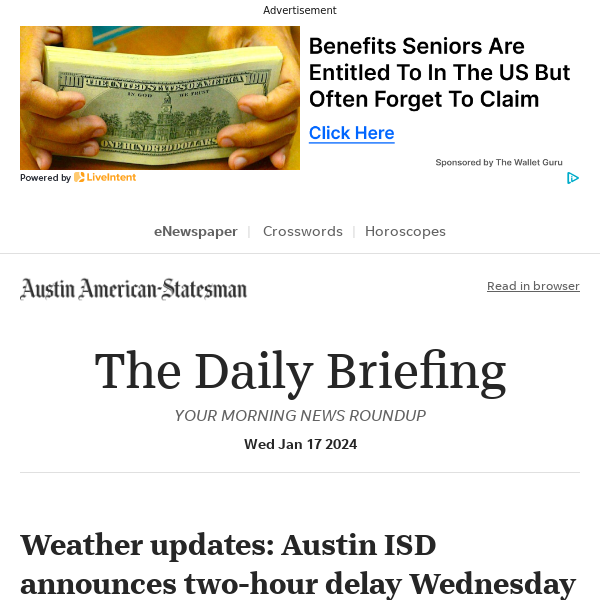 Daily Briefing: Weather updates: Austin ISD announces two-hour delay Wednesday