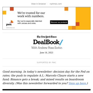 DealBook: Waiting for a Fed pause; Europe moves ahead on A.I. rules