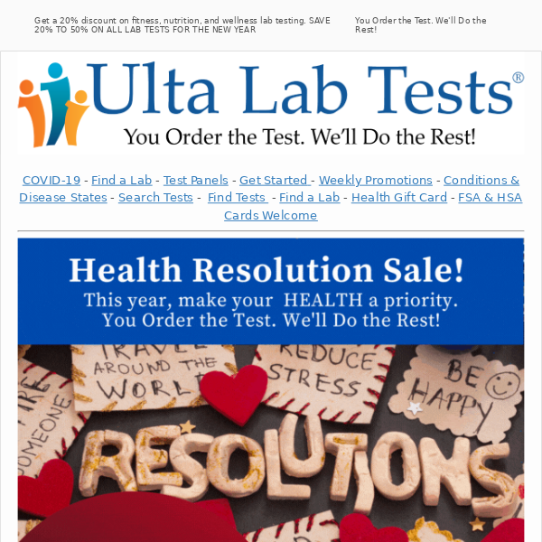 SAVE 20% - 50% OFF ALL LAB TEST PRICES! Get a 20% discount on fitness, nutrition, and wellness lab testing.