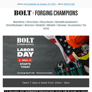 BOLT LABOR DAY SALE STARTS TODAY!