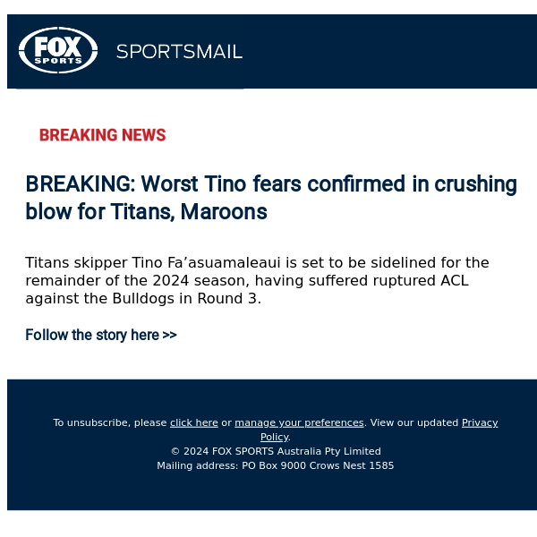 🚨BREAKING🚨 Worst fears confirmed as Titans, Queensland suffer crushing blow