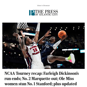 NCAA Tourney recap: Farleigh Dickinson's run ends; No. 2 Marquette out; Ole Miss women stun No. 1 Stanford; plus updated brackets and top pics