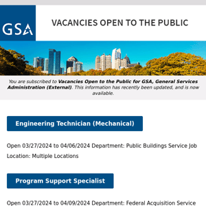 New/Current Job Opportunities at GSA Open to the Public (All U.S. Citizens)