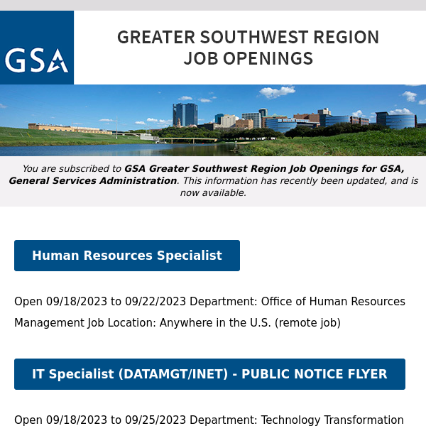 New/Current Job Opportunities in the GSA Greater Southwest Region