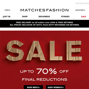 Sale: final reductions – now up to 70% off