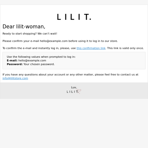 Hey you! Confirm your LILIT. Account LILIT WOMAN