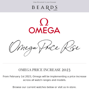 Omega Price Increase - February 1st 2023