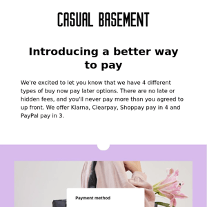 Buy now and pay later @CASUALBASEMENT