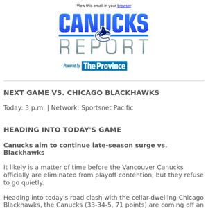 Canucks aim to continue late-season surge vs. Blackhawks
