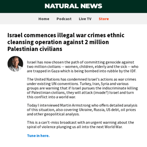 Israel commences illegal war crimes ethnic cleansing operation against 2 million Palestinian civilians