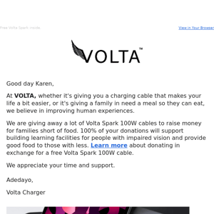 Re: we are giving away FREE Volta Spark Cables, Volta Charger​