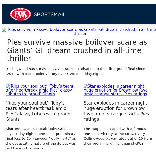 Pies survive massive boilover scare as Giants’ GF dream crushed in all-time thriller