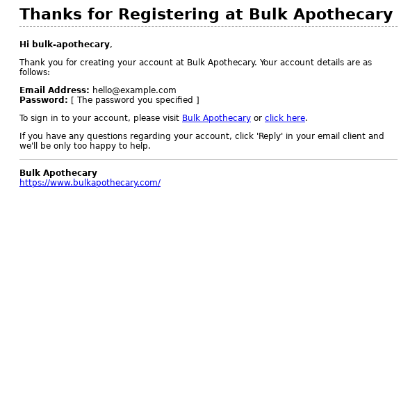 Thanks for Registering at Bulk Apothecary