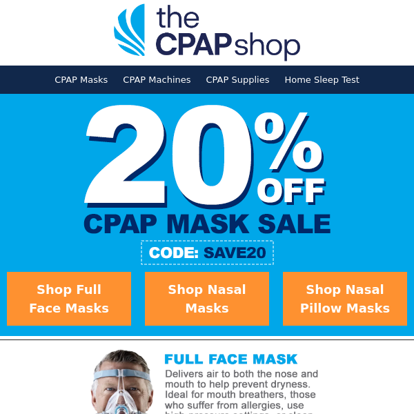 One Day Only! 🎊 20% Off ALL CPAP Masks