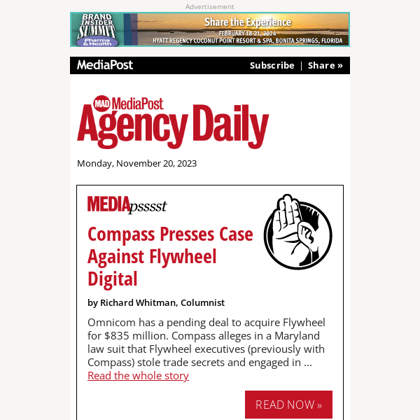 MediaPost Agency Daily: Compass Presses Case Against Flywheel  Digital; Lucid Motors' Agency Search