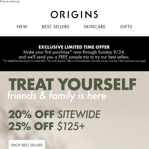 20% Off SITEWIDE + 25% OFF $125+ - Origins