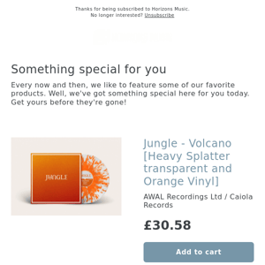 NEW! JUNGLE - VOLCANO [HEAVY SPLATTER TRANSPARENT AND ORANGE VINYL]