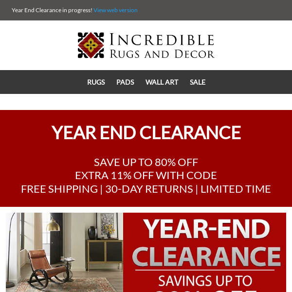 Year End Clearance Event in progress. Save up to 80% with Free Delivery and 30-Day Returns. Limited Time Only.