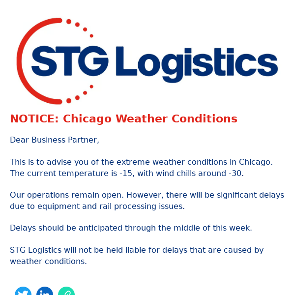 NOTICE: Chicago Weather Conditions