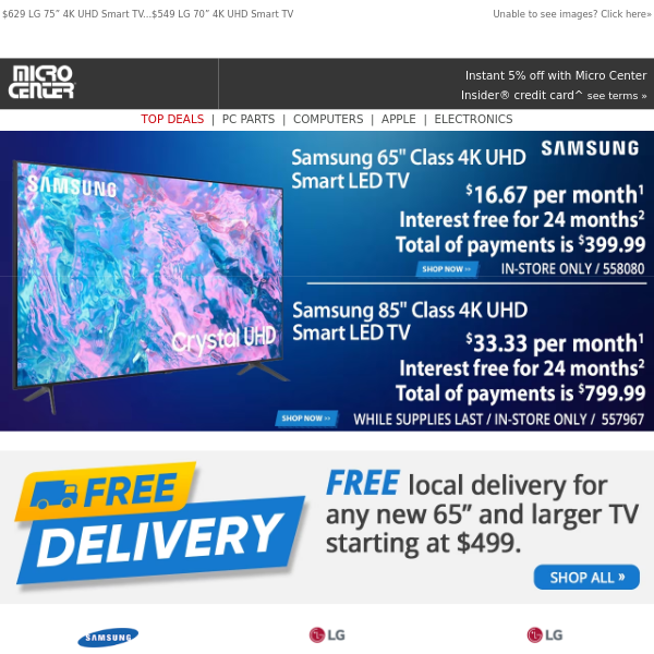 $399 Samsung 65" 4K UHD Smart TV! $799 Samsung 85" 4K UHD Smart TV
