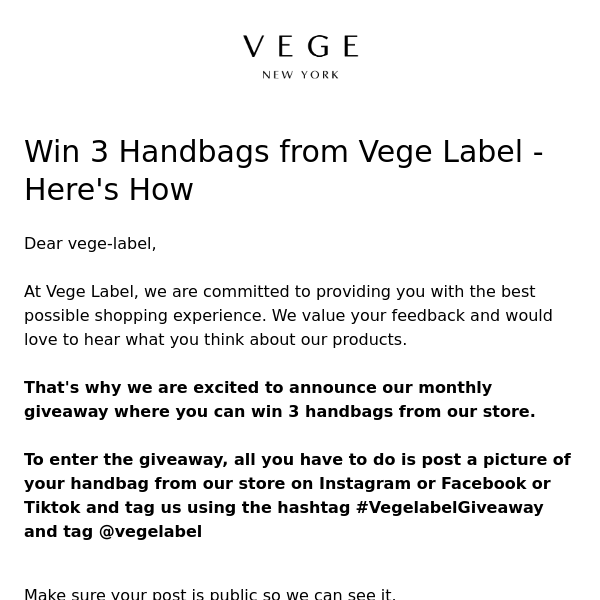 Win 3 Handbags from Vege Label - Here's How