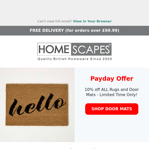 10% Off  Rugs & Door Mats at Homescapes 🤯