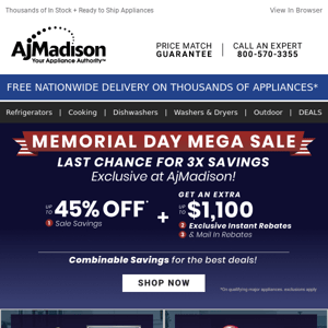 Last Chance! Memorial Day Mega Sale - 3X Savings Exclusives