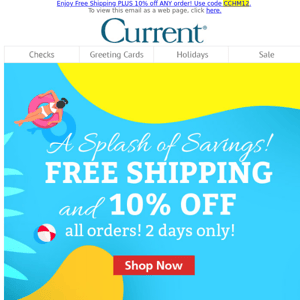 10% Off Plus Free Shipping - tomorrow's too late!