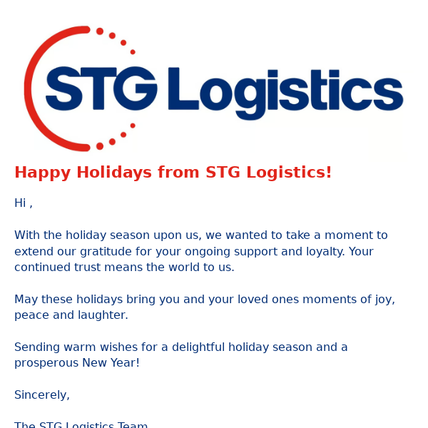 Happy Holidays from STG Logistics!