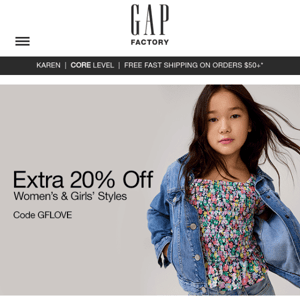 Extra 20% off women's and girls' styles + up to 75% off sitewide